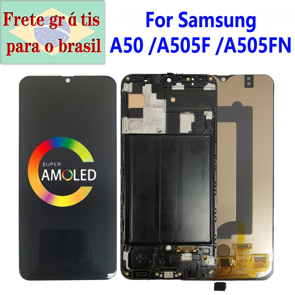 Kup Super AMOLED A505 Wyświetlacz LCD Do Samsung Galaxy A50 2019 Z Ramką A505F A505FN A505GT A505FM Ekran Dotykowy Digitizer Zgromadzenie