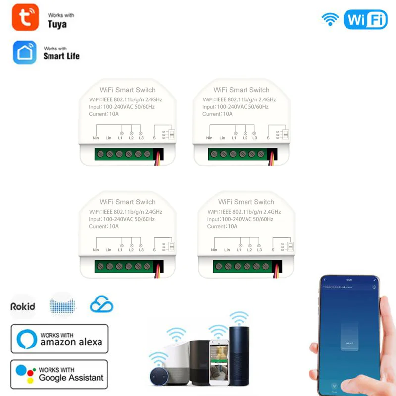 

Мини-переключатель Wi-Fi Tuya с поддержкой 3 клавиш, автоматический модуль для умного дома, работает с приложением Alexa Google Home Smart Life