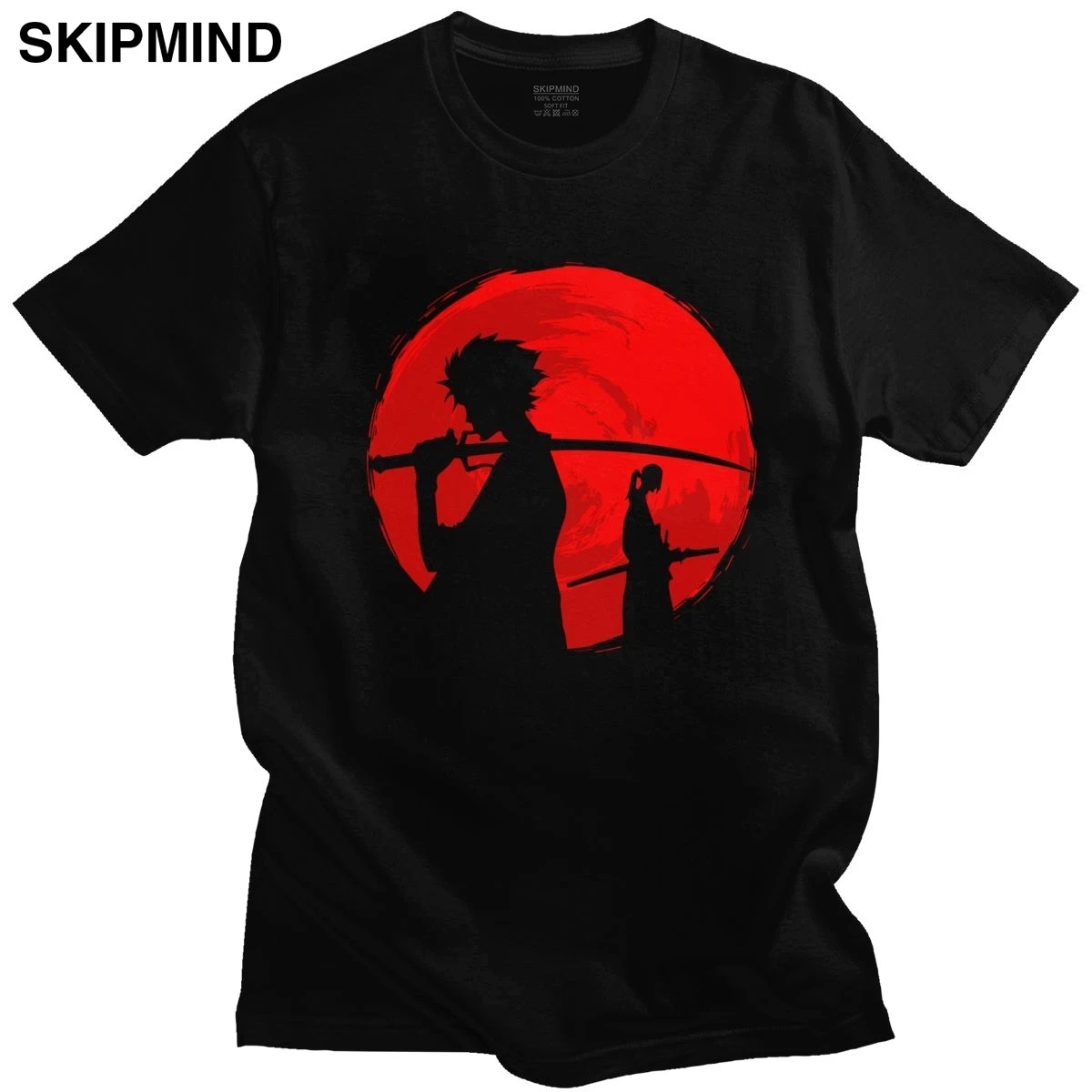 Фото Красивая футболка с изображением Красной Луны самурая шампло Мужская Аниме