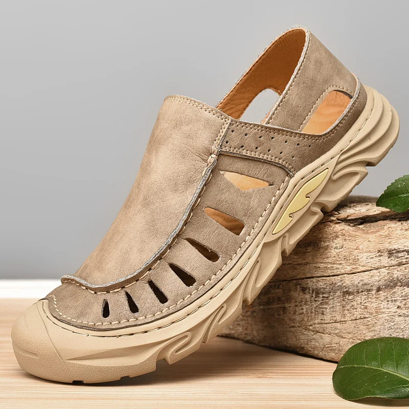 

2021 New Summer Men's Leather Sandals Outdoor Non-slip Beach Sandals Fashion Breathable Wading Shoes Roman Sandals Big Size