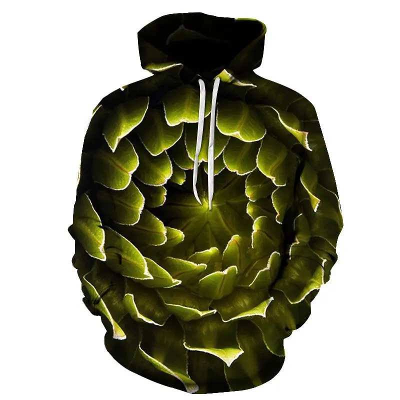 

Green Plant Elements 3D Hooded Pullover Men's And Women Couple Styles Street Cool Long-Sleeved 3D Hooded Sweater