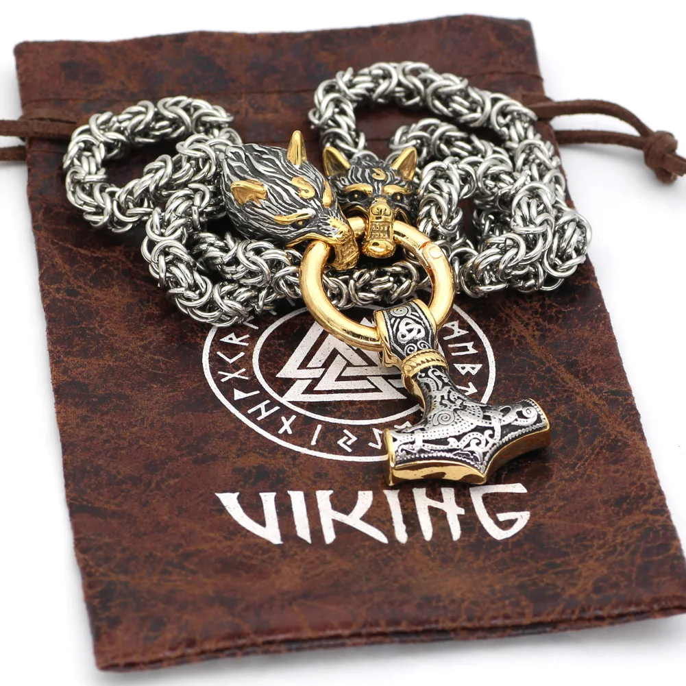 Скандинавский Викинг Гери и Фреки с thor hammer ожерелье Мьёльнир из нержавеющей