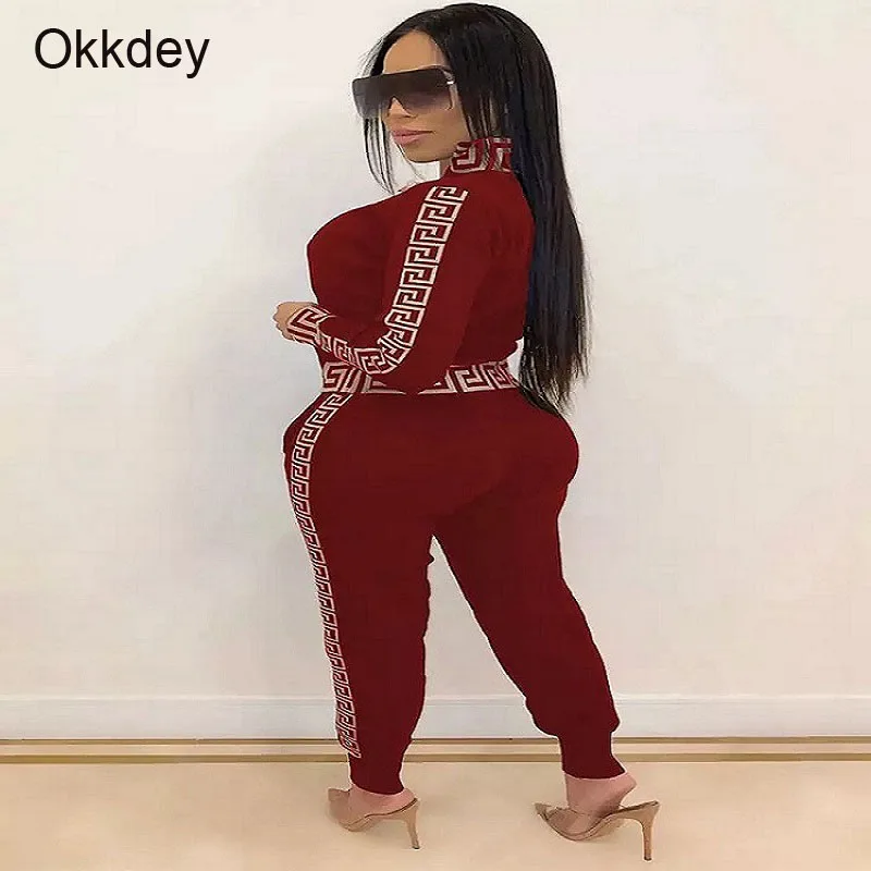 

Plus Size Fashion Two -Pieces Suit Sets Greek Fret Print Coat and Pant Sets 2020 Women Elegant Jogger tracksuit Casual Outfits