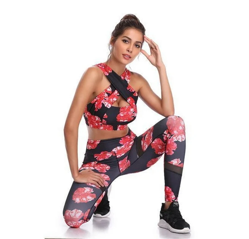 

Meihuida Women Casual Sportswear Halter Crop Tops Stretch Leggings Fitness Suit Print Gym Leggings Sport Clothing Wear