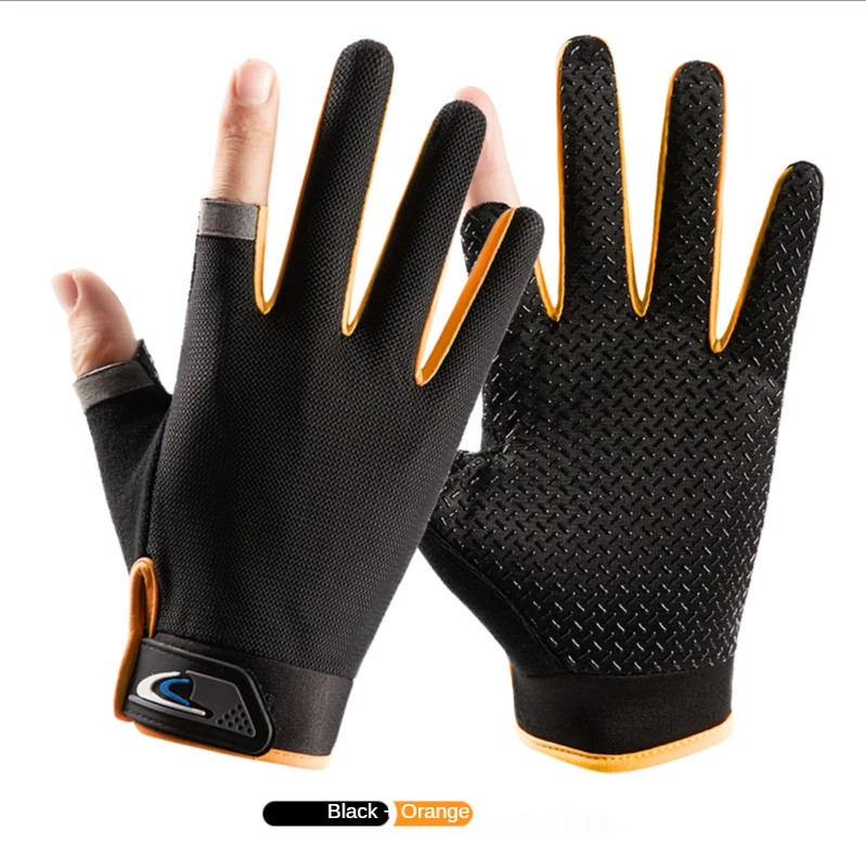 

Outdoor open two Finger Fishing Gloves outdoor mesh mountaineering breathable antiskid sports bicycle riding gloves