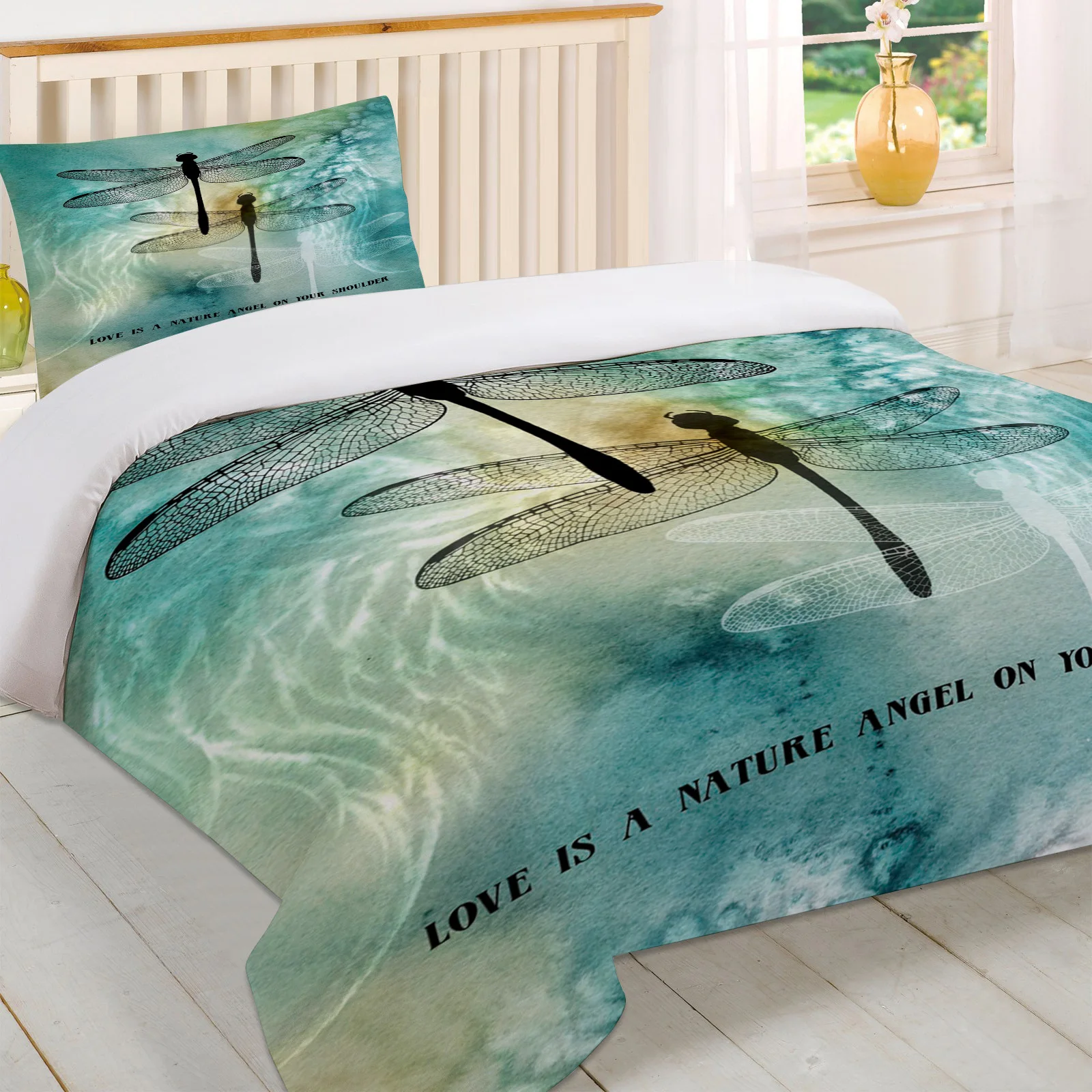 Dragonfly Wings Love Is A Natural Angel On Your Shoulder Duvet Cover Pillow Case Quilt Set Bedclothes Single Bedding | Дом и сад