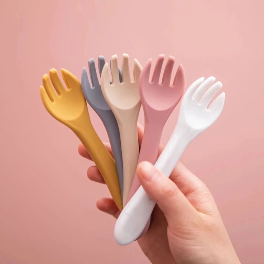 Baby Soft Silicone Fork Spoon Feeding Set BPA Free Kid Dishes Toddlers Infant Feeding Accessories Silicone Tableware 2PCS/set