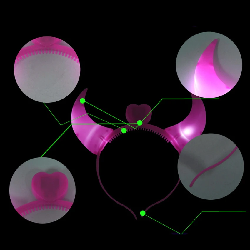 Светящаяся повязка на голову со светодиодный кой светящийся рог для Хэллоуина и