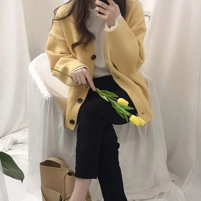 

Cotton Solid Cardigan Long Sleeve Knitted Sweater Women Open Stitch Casual Sweters Women 2019 Autumn Winter Loose 1910
