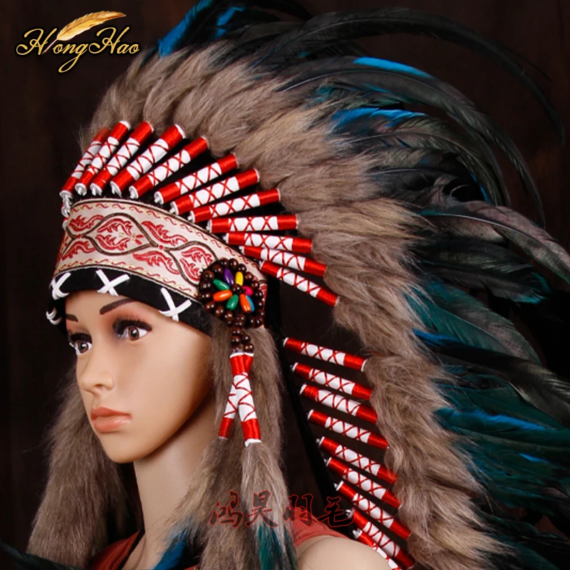 Бирюзовый Индийский головной убор с перьями индийским перьем перьями|hat hat|hat