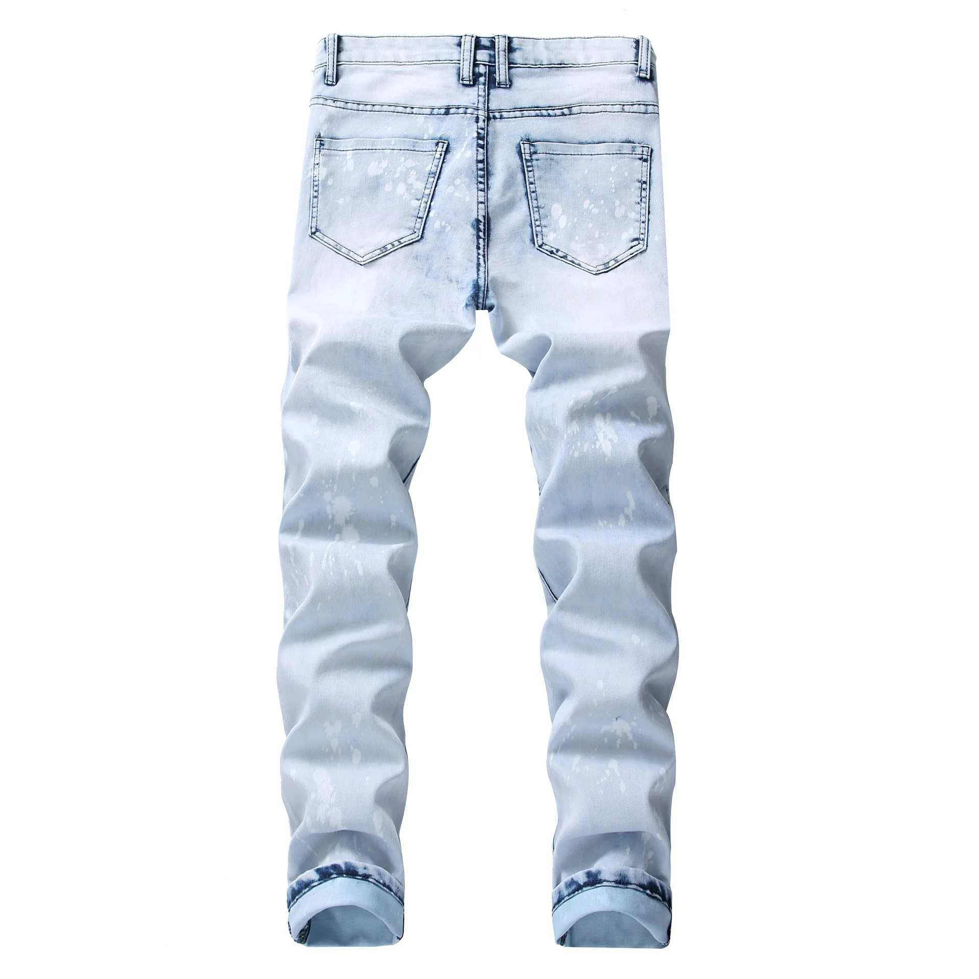 

2020 Men'S Wear Locomotive Light Color Jeans Youth Wrinkle Embroidery Hole & Patch Trousers