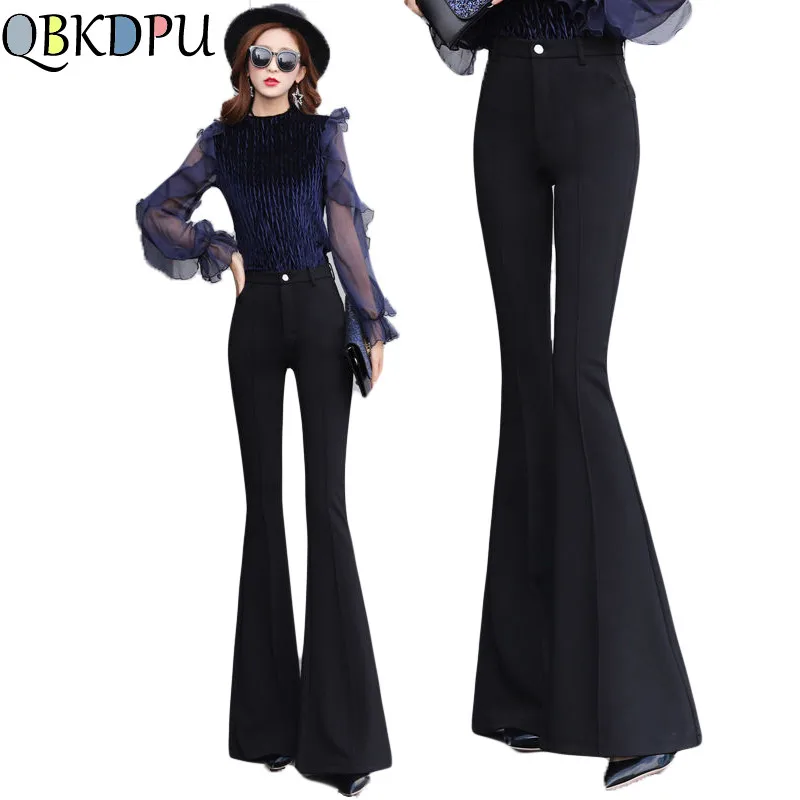 Мама повседневные Черные длинные широкие брюки женские весенние с высокой