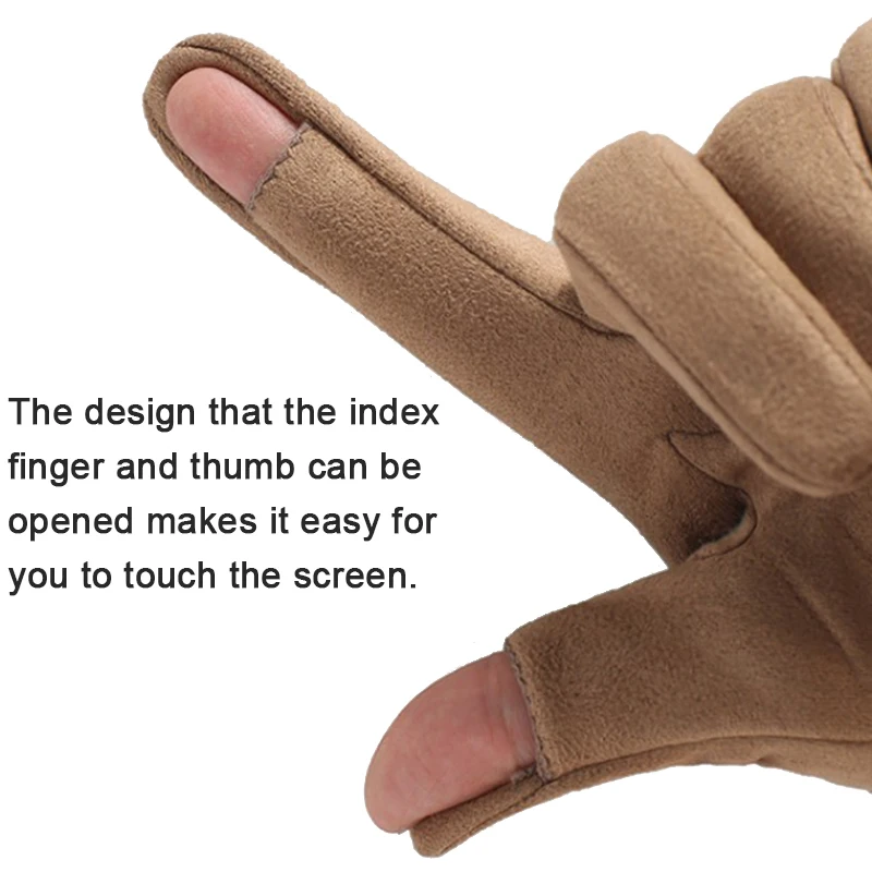 

Suede Gloves Men'S Winter Warm Plus Velvet Thick Cotton Driving Full Finger Gloves Touch Screen