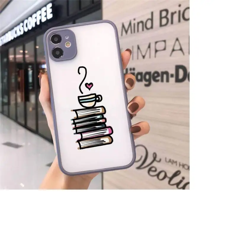 

Books Pile Library Reading coffee Phone Case Matte Transparent for iPhone 7 8 11 12 s mini pro X XS XR MAX Plus cover funda