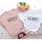 Женская футболка из чистого полиэстера Wifey, с изображением мужа, смешные топы унисекс, парные футболки, милая, для медового месяца, поездки, подарок, TX5509