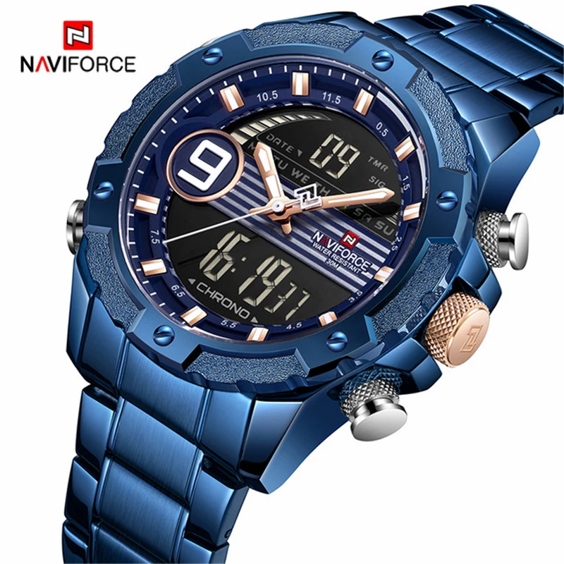 

NAVIFORCE Fashion Dual display Watch For Men business Quartz Waterproof Wristwatches Military Sport Male Clock Relogio Masculino