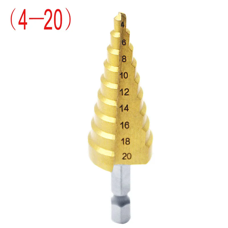 

New Metric Spiral Flute Step HSS Steel 4241 Cone Titanium Coated Drill Bits Tool Set Hole Cutter 4-20mm