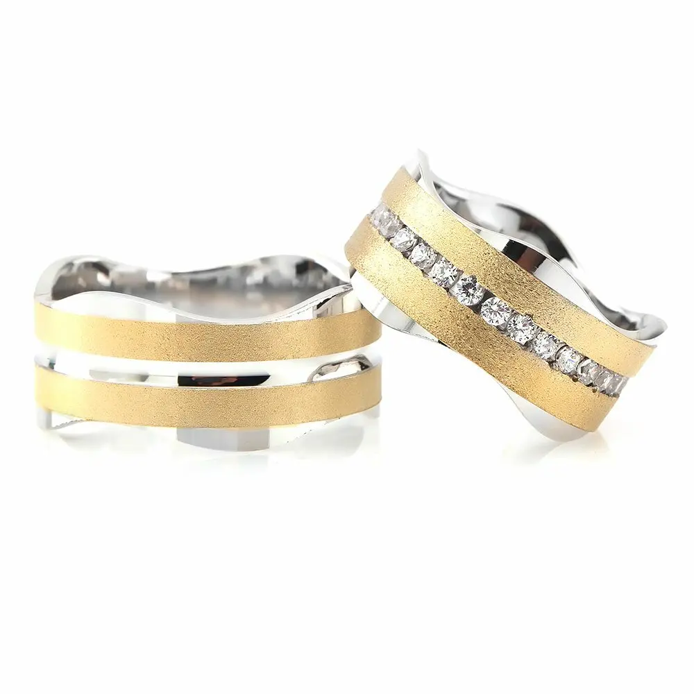 

Wavy Design Double Lane 925 Sterling Silver Couple Wedding Rings