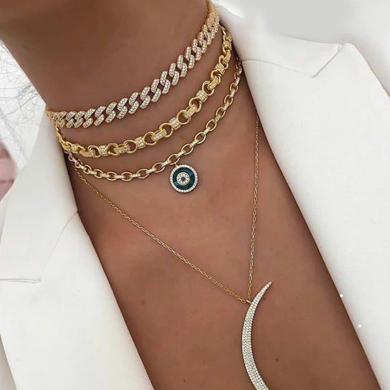 New 8mm Rainbo CZ Iced Out Hiphop Bling Miami Curb Cuban Link Chain Necklace For Women Rock Adjust Size Choker Jewelry | Украшения и