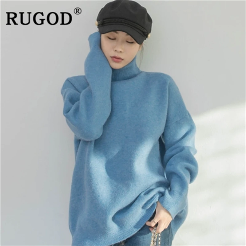 Женский Однотонный свитер RUGOD зимний свободный свитер-водолазка пуловер модный