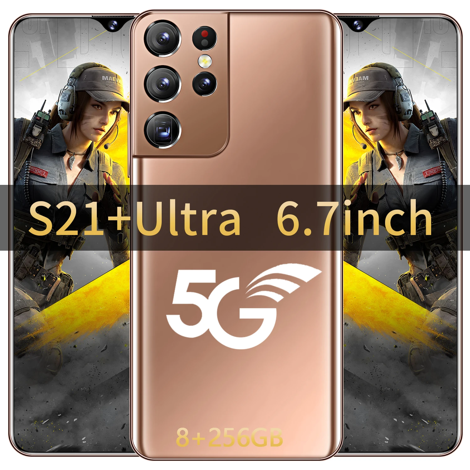 

New Arrival S21 Ultra 6.7Inch Drop Screen MTK6889 16MP+32MP 12+512GB 6800MAH Finger Face ID Dual SIM Card Global 5G Android 10