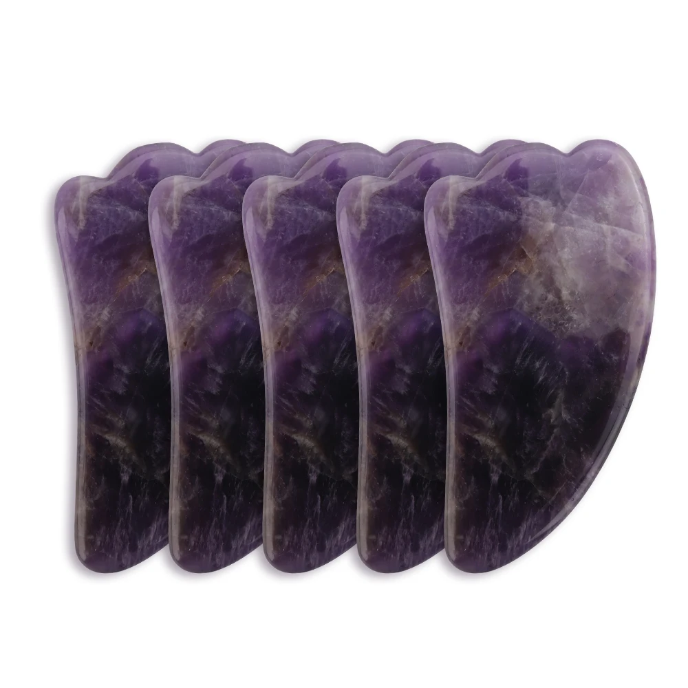 

5pcs Natural Amethyst Jade Massager Guasha Board Scraper Purple Crystal Face Lift Massager GuaSha Scraping Massage Anti-wrinkle