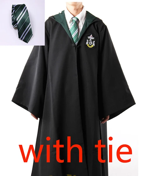 Гарри Поттер Мантия волшебника плащ с галстуком шарф палочка очки Ravenclaw Гриффиндор Hufflepuff Слизерин Поттер Гермиона халат подарок на Хэллоуин - Цвет: Slytherin With tie