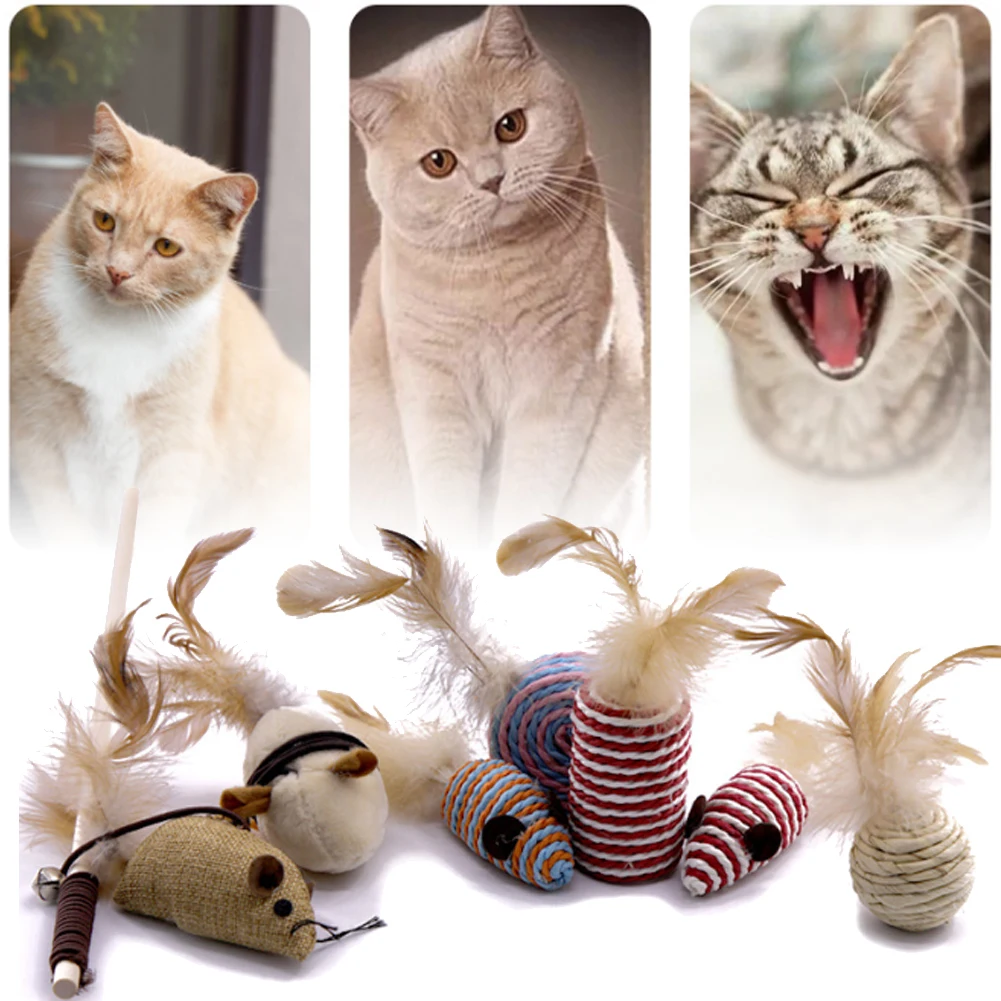 

Pet Funny Cat Stick 7 Seven-Piece Cat Toy Funny Cat Combination Set Small Fish Wooden Rod Mouse Funny Cat Stick Cat Toy