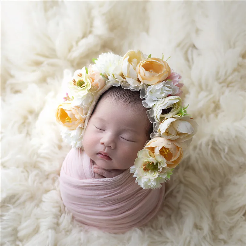 Pink Sunflower Garden Floral Bonnet Hat Knit Newborn Flower Photography Shoot Baby Girl Photo Props | Детская одежда и обувь