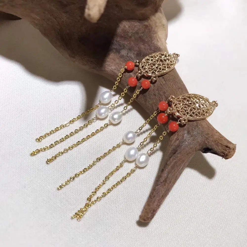 Серьги-Подвески ручной работы с пресноводным жемчугом украшения для свадьбы