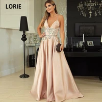lorie champagne satin with beads prom dresses for women formal evening dress with sleeveless v neck backless party gowns 2020