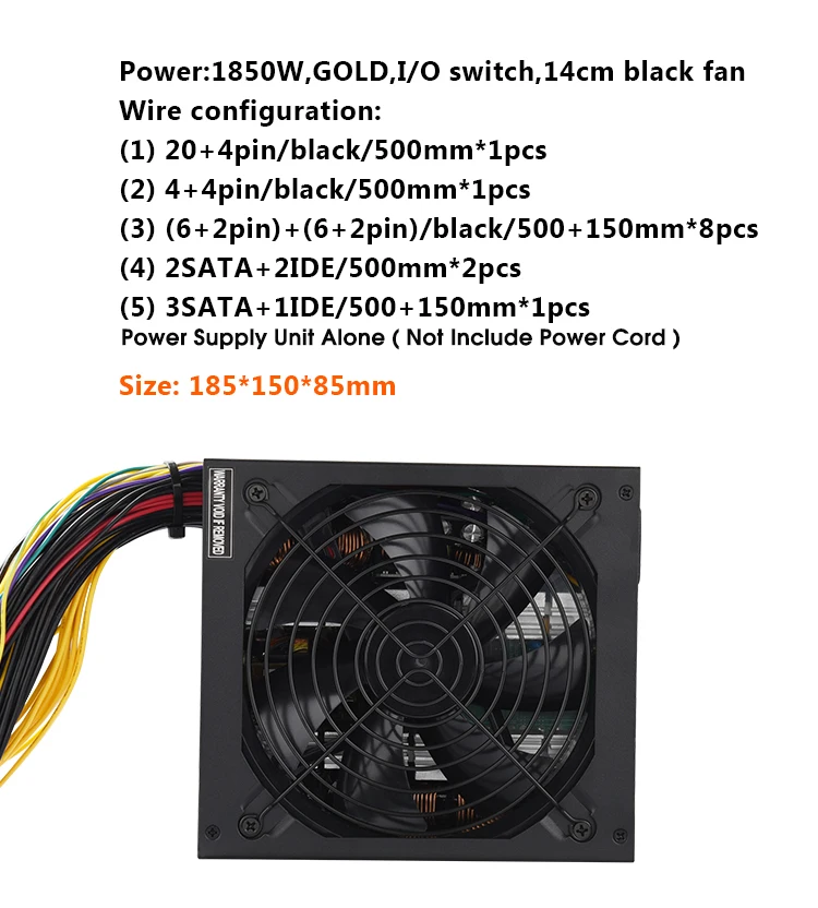Блок питания майнинг mining rig power supply добывающая установка ATX 1850 Вт для биткоинов
