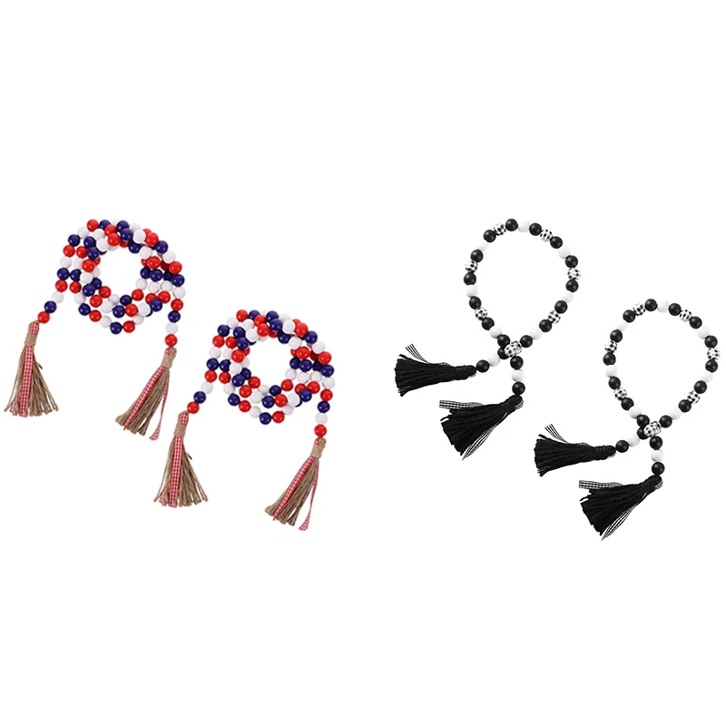 

Гирлянда из белых деревянных бусин в клетку, деревянная гирлянда из бусин в деревенском стиле с джутовым канатом для украшения, 2 шт.