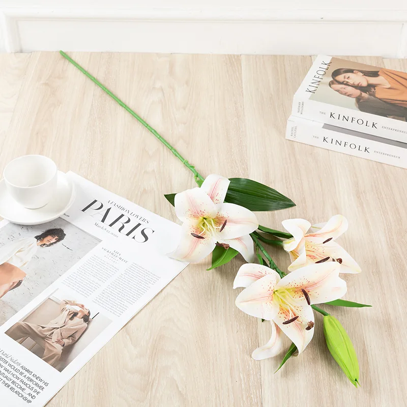

5Pcs/lot Artificial Flowers Lilies Bouquet Lily Simulation PU Fake Flower Wedding Decoration Party New Year Hotel DIY Home Decor