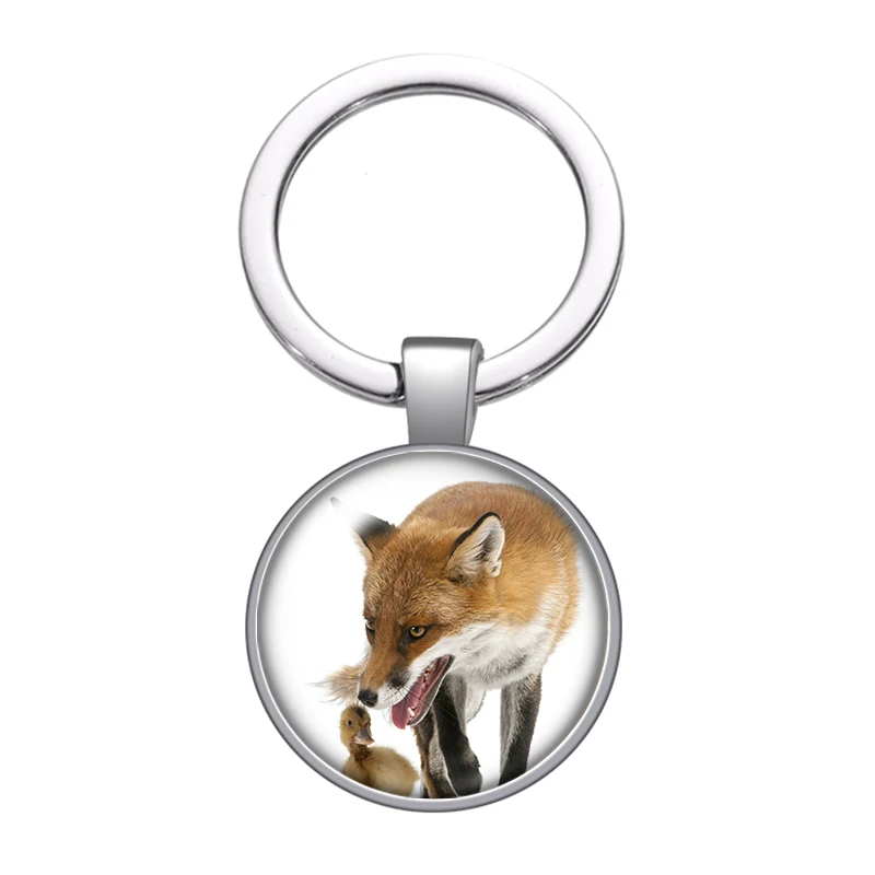 Fox animal cute clever glass cabochon keychain Bag Car key chain Ring Holder Charms silver color keychains for Men Women Gifts | Украшения