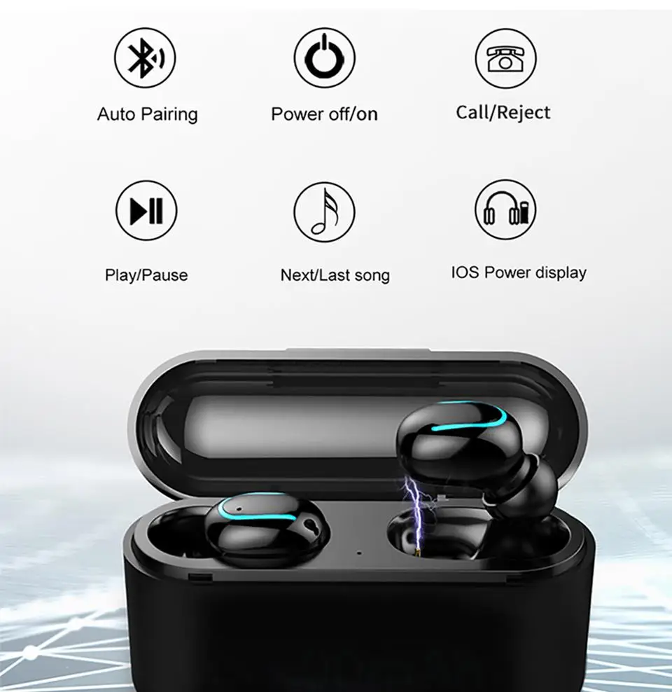 Беспроводной Bluetooth наушники TWS Q32 мини гарнитура для мобильного телефона вкладыши с зарядной чехол стерео спортивные игры с микрофоном