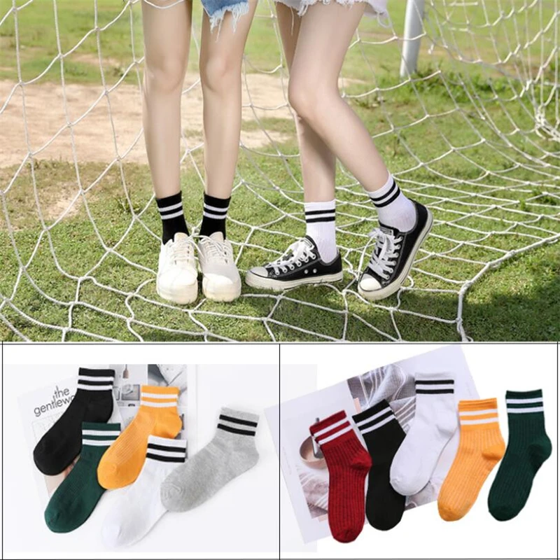 

5 Pairs/lot Socks Women Spring and Autumn Korean Ladies Sports Socks Two Bars Women's Socks College Trend Socks Designer Socks