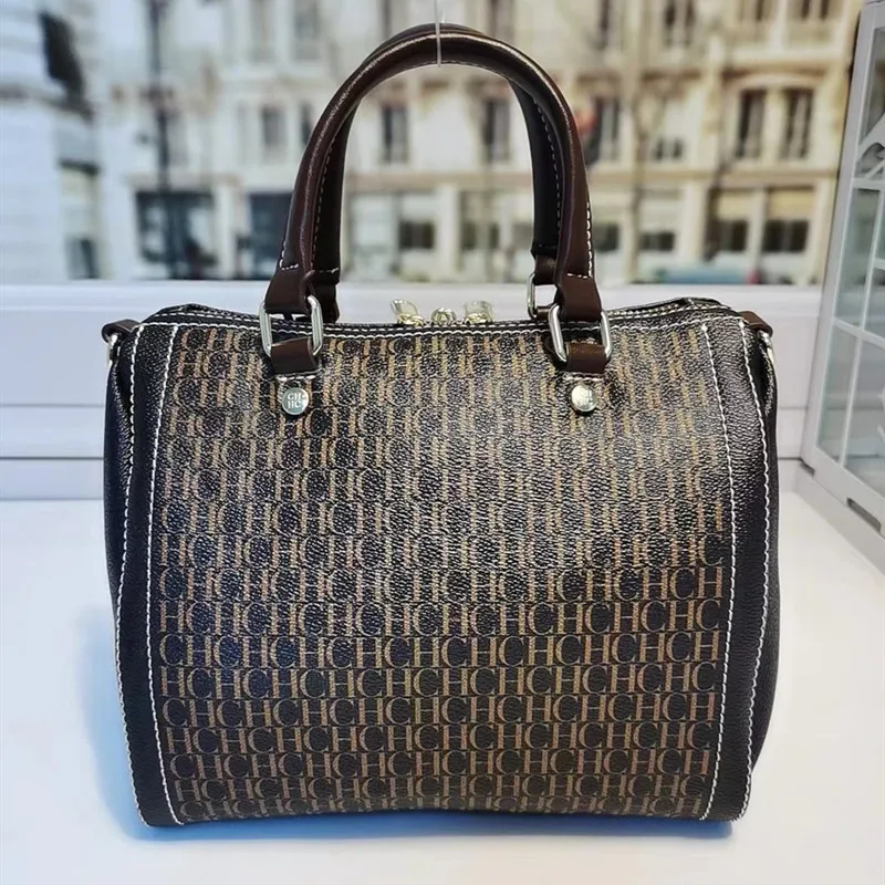 

100% Cow Leahter Women Travel Boston Bag Large Capacity Top-handle Handbags CH Letter Printed Pattern Single Shoulder Bag Speedy