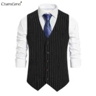 Нежный мужской жилет в британском стиле в полоску, Мужской приталенный офисный костюм, винтажный черный блейзер, жилет, двубортная куртка без рукавов, пальто
