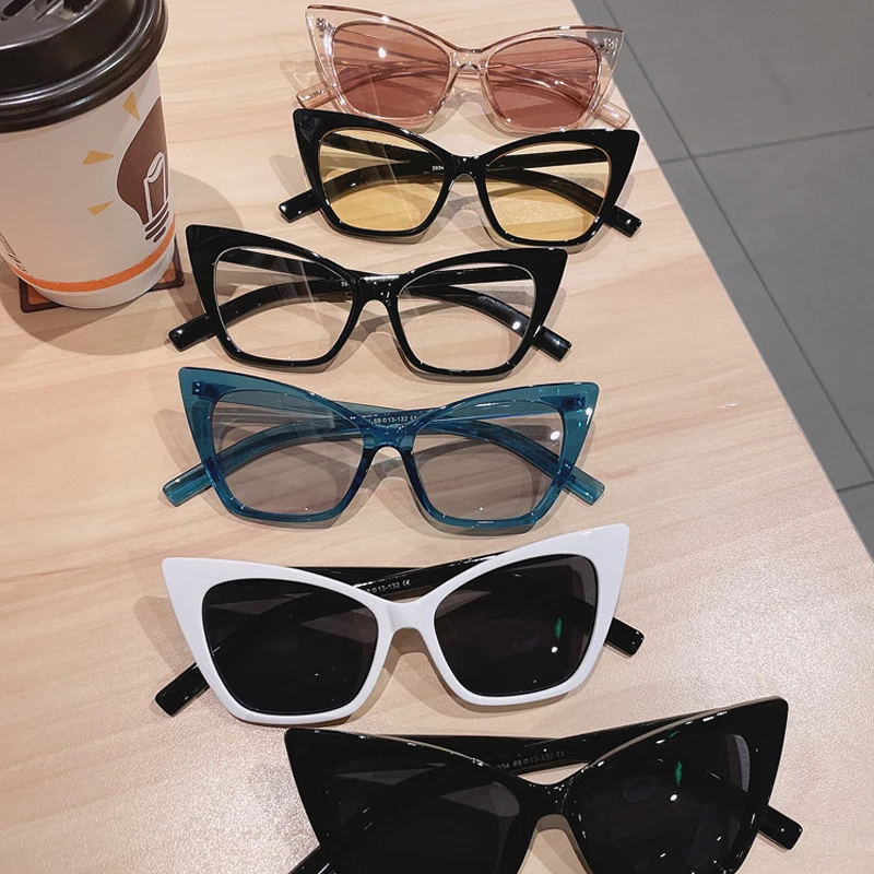 Солнцезащитные очки кошачий глаз женские винтажные темные большого размера с