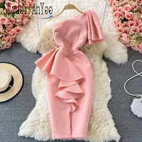 women elegant party dresses for new year 2022 robe femme ruffled inclined shoulder backless bodycon sexy white christmas dress