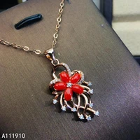 kjjeaxcmy fine jewelry 925 sterling silver inlaid natural red coral pendant female necklace support detection noble