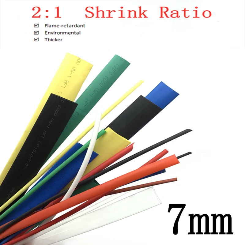 Термоусадочная трубка 7 мм 2:1 коэффициент усадки полиолефин изолированная