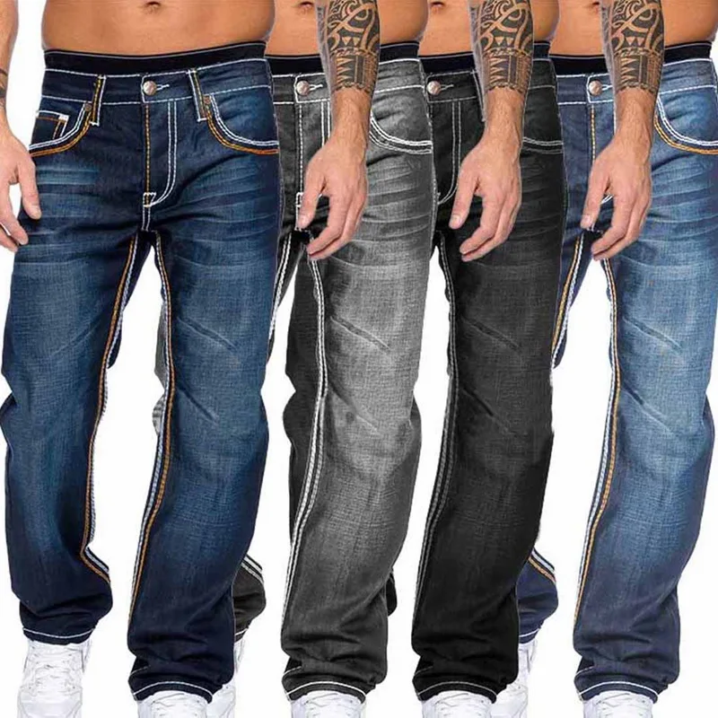 

2020 Autumn Male Stripe Slim Biker Sweatpants Outwears Pants Skinny Trousers Men's Jeans Pants Litthing Casual