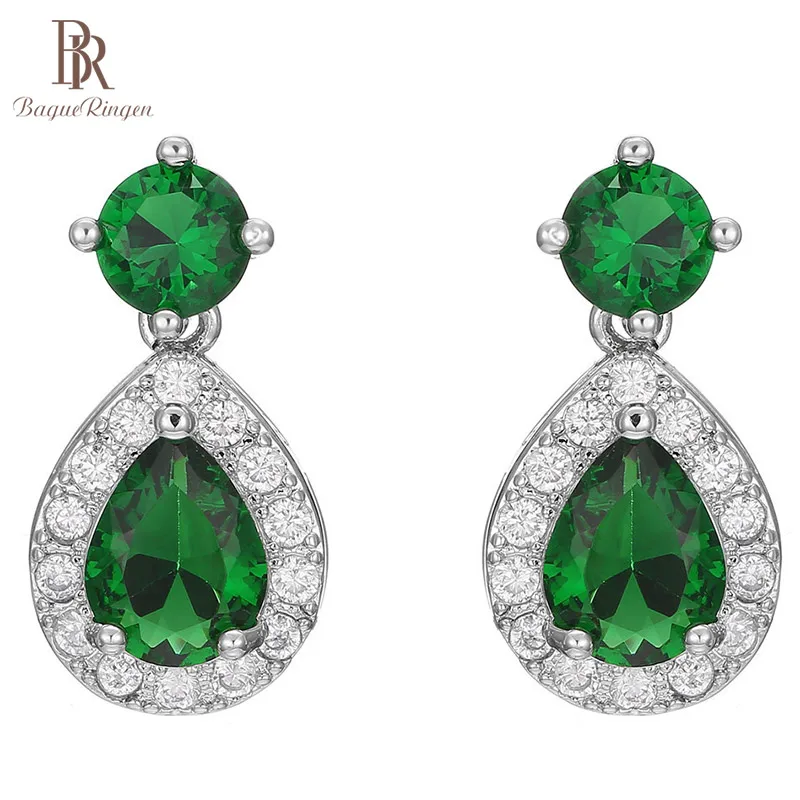 Женские серьги в форме капли воды Bague Ringen с изумрудом серебро 925 пробы Ювелирное