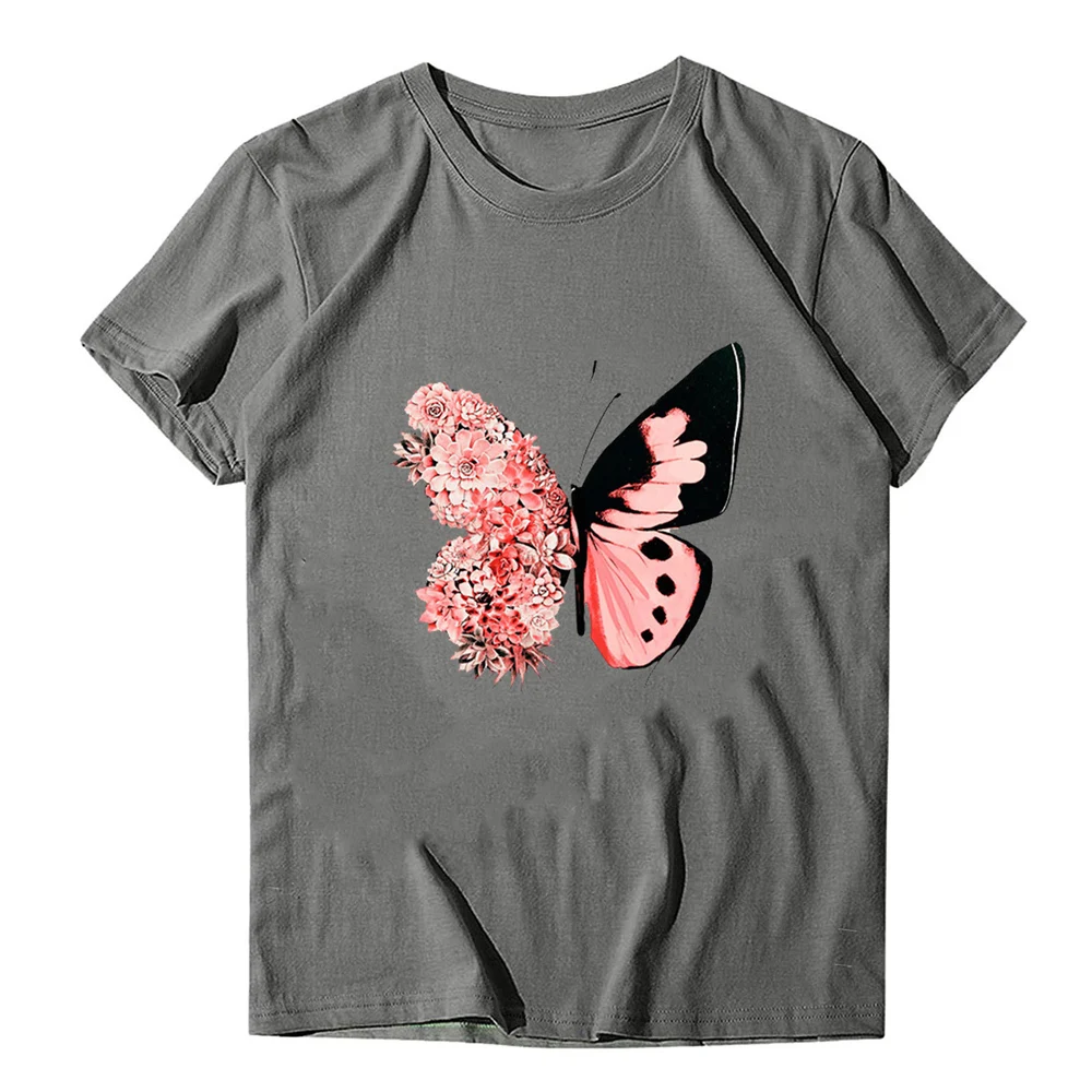 

Pregnant Woman Dress Long Skirt Pregnant Contrast Women's Pink Butterfly Print Round Neck Tees Sleeve T-Shirt