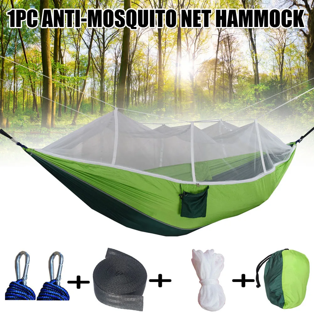 

Portable Double Swing Hammock Nylon Bed With Mosquito Net For CampingHiking Durable And Breathable Camping Accessories In Stock