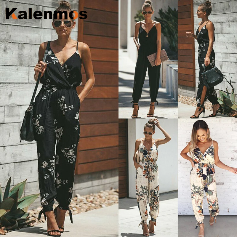 

Комбинезон женский, свободный, с V-образным вырезом, с леопардовым принтом