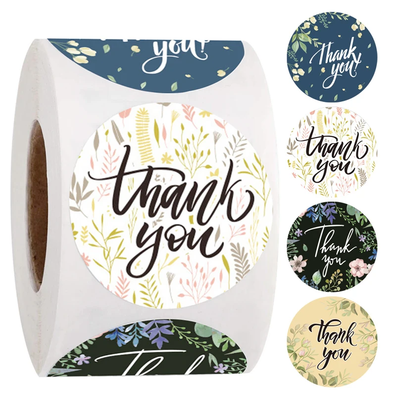 

500pcs round thank you stickers 4 styles of flower-shaped scrapbook tags for greeting cards envelope Seal Candy bag decoration