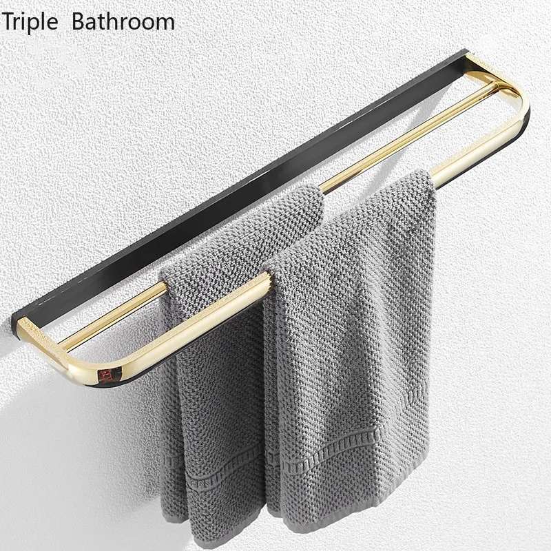 Light Luxury Towels Double Pole Brass Need To Punch Wall Towel Rack Hanger Toilet Hanging Storage Holder Bathroom Accessories